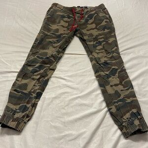 Camouflage Jogger Pants with Red Drawstring
